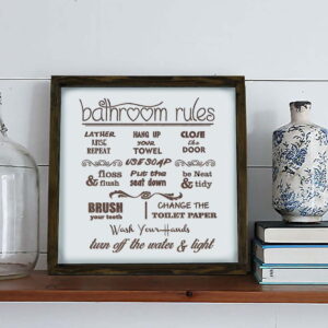 Cedule 34x34 cm Bathroom Rules – Evila Originals. Nejlepší citáty o lásce